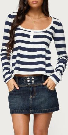 Edikted Lockie Stripe Knit Babydoll Top in Navy at Nordstrom, Size X-Small