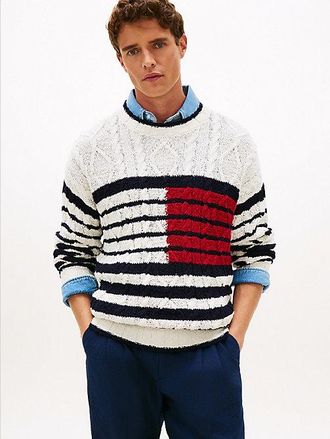 Tommy Hilfiger Cable Knit Breton Stripe Flag Jumper