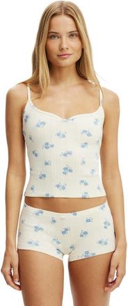 Cotton On Womens Dreamy Soft Pointelle Cami in Penelope Floral Oat Milk at Nordstrom, Size X-Small