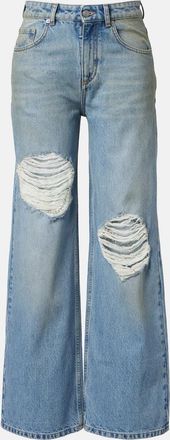 Area Distressed embellished wide-leg jeans