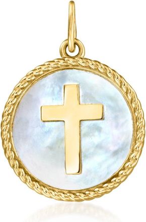 RS Pure by Ross-Simons Italian Mother-Of-Pearl Cross Charm in 14kt Yellow Gold