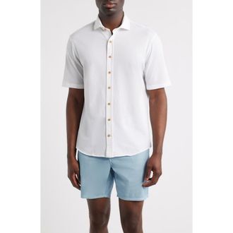 Johnnie-O Surfsucker Knit Short Sleeve Button-Up Shirt in White at Nordstrom, Size Xx-Large