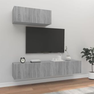 vidaXL Set De Muebles Para Tv 3 Pzas Madera Contrachapada Gris Sonoma Vidaxl