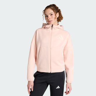 adidas Womens Z.N.E. Full-Zip Hoodie - Light Pink - Size Medium (Short)