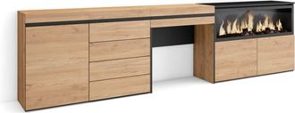 Skraut Home Tocador efecto madera roble 284x35x75cm chimenea efecto fuego