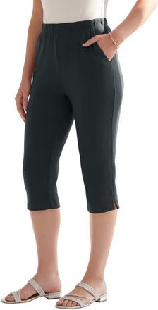 Roaman's Plus Size Soft Knit Relaxed Pull On Capri Pant in Heather Charcoal at Nordstrom, Size Medium