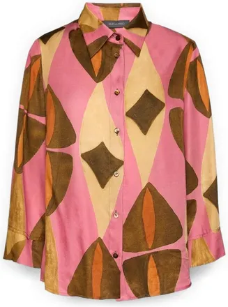 Elena Miro Overhemden, Dames, Veelkleurig, XL, Satijn, Oversized Viscose Shirt met Print