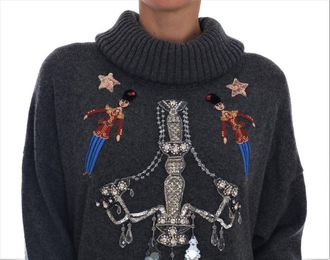 Dolce & Gabbana Womens Fairy Tale Crystal Gray Cashmere Sweater Clothing