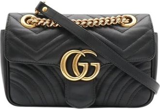 Gucci Pre-owned GG Marmont Leren Schoudertas - Dames - Vintage Schoudertas - Zwart - ONE Size - Leer - Vintage