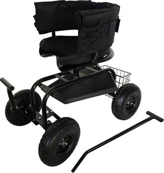 Relaxdays Relaxdays rolling garden seat, height-adjustable, max. 150 kg, storage, handles, seat cushion, backrest, black