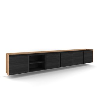 Skraut Home Skraut Home - Mueble Tv, Televisi&oacute;n, Muebles De Sal&oacute;n, Almacenaje, 309x35x50cm, Para Tv Hasta 80, Colgado, Suspendido, Estilo Moderno, Negro Y Roble