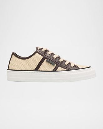 Brunello Cucinelli Techno Raffia & Leather Low-Top Sneakers