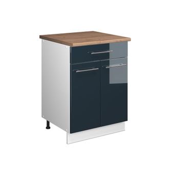 Vicco Mueble Bajo Para Fregadero/placa Fame-line, Azul Oscuro Alto Brillo/blanco, 60 Cm Con Caj&oacute;n, Et Roble, Vicco
