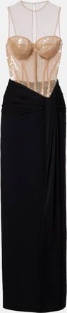 DAVID KOMA Sequined paneled bustier gown
