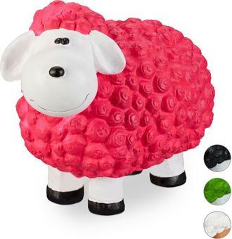 Relaxdays Garden Ornament Sheep, Frost-proof, Weather-proof, Hand-painted Garden Decoration, In-& Outside Use, White - Relaxdays