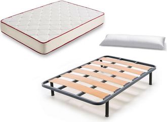 HOGAR 24 Hogar24 - Somier Lama Ancha + Colch&oacute;n Viscoferta + Almohada Fibra Resinada - Patas 32 - 135x200