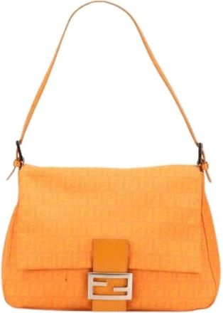 Fendi Pre-owned Shoulder Bags, female, Orange, Size: ONE SIZE Pre-owned Canvas Shoulder Bag