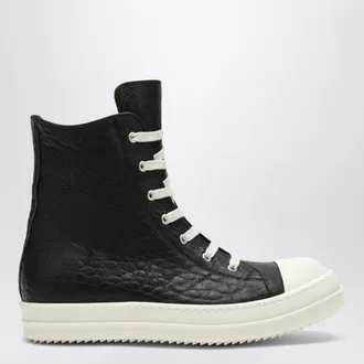 Rick Owens Sneaker alte in pelle martellata nere