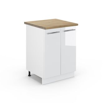 Vicco Mueble Bajo De Cocina Fame-line, Blanco Alto Brillo, 60 Cm, Et Roble