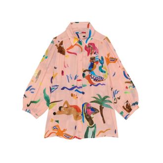 G.Kero Shirts, female, Multicolor, XS, Red Flared Blouse with Puff Sleeves