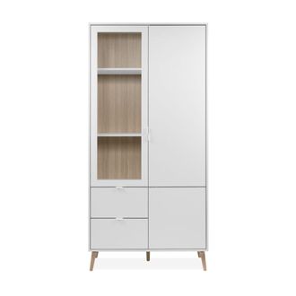 Calicosy Vitrina de 2 puertas, 1 de cristal efecto blanco y roble, a190 cm