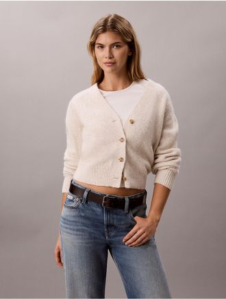 Calvin Klein Womens Wool Blend Cardigan - Neutral - XL