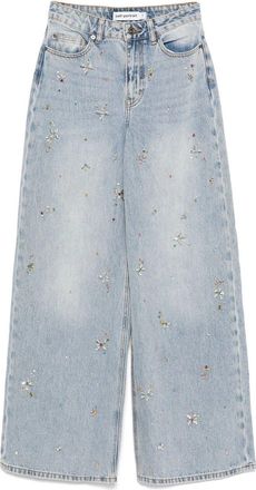 Self Portrait Light Blue Embellished Wide Leg Jeans