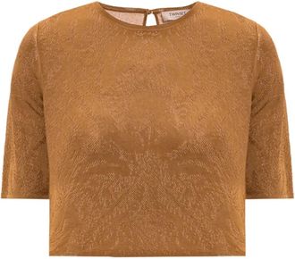 Twinset Top met geweven patroon - Dames - Blouses - Bruin - M - Overhemden