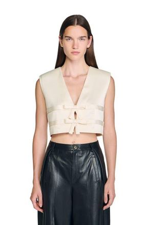 Sandro Sleeveless satin crop top in Ecru at Nordstrom, Size X-Large
