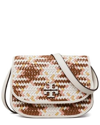 Tory Burch Britten Woven Small Leather Saddle Bag