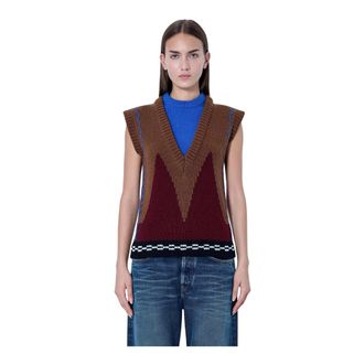 Marni Gilet senza maniche a maglia geometrica - - Knitwear - Donna - Marrone - XS