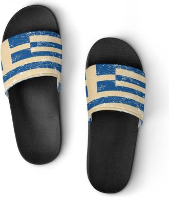 Generic Greece Flag Vintage Shower Shoes Slipper for Women Men Beach Slippers Quick Drying Non Slip Open-Toe Sandals