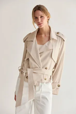 Crescent Long Sleeve Trench Coat In Reese Lightweight Trench