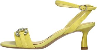 Emanuelle Vee Su&egrave;de en leren sandalen - Dames - Sandalen met hakken - Geel - 40 EU - Su&egrave;de - Schoenen