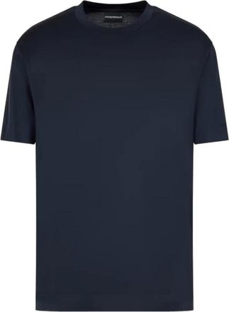 Emporio Armani Blauw T-shirt met korte mouwen van jersey met logo - Heren - T-shirts - Blauw - L - Tops