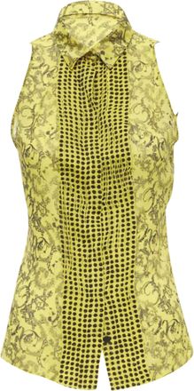 Versace silk Baroque print dot pleated collar sleeveless shirt