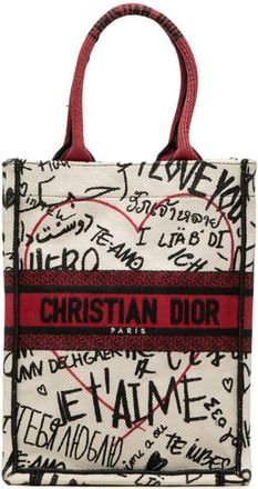 Dior Black Red Color White Canvas Handbag Tote Bag (Pre-Owned)