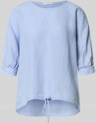 Fynch-Hatton Fynch-Hatton Leinenbluse mit Kordelzug und Rundhalsausschnitt in Hellblau, Gr&ouml;&szlig;e 36