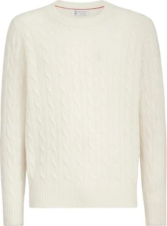 Brunello Cucinelli Jersey de Cachemira con Punto Trenzado - Knitwear - Hombre - Blanco - XL