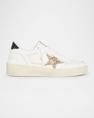 Golden Goose Ball Star Leather Glitter Low-Top Sneakers