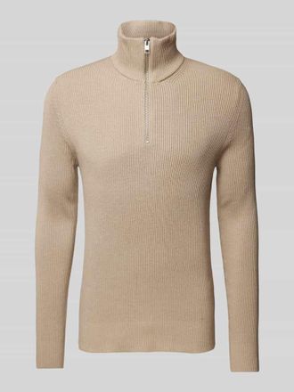 Jack & Jones Jack & Jones Strickpullover mit Troyer-Kragen Modell PERFECT in Beige, Größe XXL