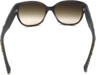 Chanel Brown Frame With Tweed Accents Womens Sunglasses (Pre-Owned)