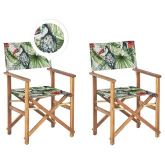 Beliani Beliani - Conjunto De 2 Sillas De Jard&iacute;n De Madera De Acacia Clara Verde Rojo Blanco Tuc&aacute;n Plegable Cine