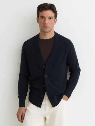 Reiss Navy Merino Wool V-neck Cardigan, Xxl