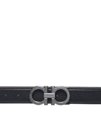 Ferragamo Mens Belt Gancini Reversible Black Leather Calf
