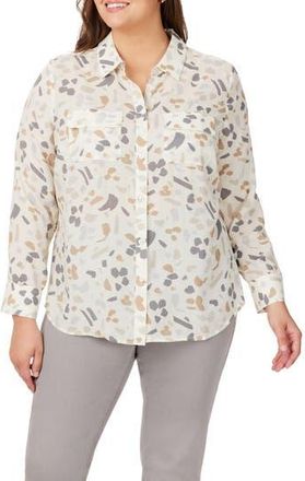 Foxcroft Davis Brushstrokes Button-Up Shirt in Ivory Multi at Nordstrom Rack, Size 16W
