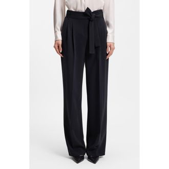 BOSS Tapiana Pleated Tie Waist Straight Leg Pants in Sky Captain at Nordstrom, Size 14 X