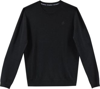 Karl Lagerfeld Maglione Ricamo Cameo - Heren - Ronde hals truien - Zwart - 2XL - Wol - Truien & Vesten
