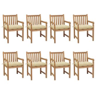 vidaXL Sillas De Jard&iacute;n 8 Uds Madera Maciza Teca Cojines Crema Blanca Vidaxl