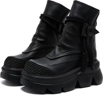 Generic QXDZSW Handmade Mid-Calf Boots Platform Women Short Boots Round Toe Height Increasing Thick Sole Ladies Shoes